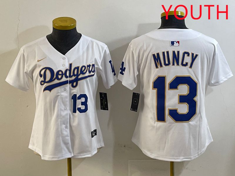 Youth Los Angeles Dodgers #13 Muncy White Gold Game 2025 Nike MLB Jersey style 8->youth mlb jersey->Youth Jersey